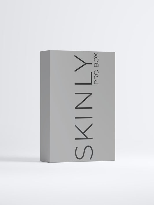 SKINLY Pro Box Clear Complexion Collection packaging, luxury skincare gift set box for acne-prone skin with anti-aging benefits and clear complexion routine