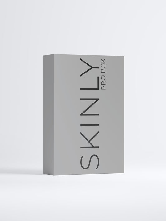SKINLY PRO box packaging, luxury skincare collection box for premium beauty products and high end skincare presentation