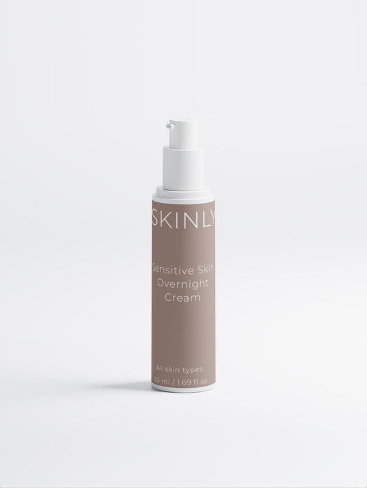 SKINLY sensitive skin overnight cream, soothing night cream that hydrates, calms irritation and restores the skin barrier for soft healthy skin by morning