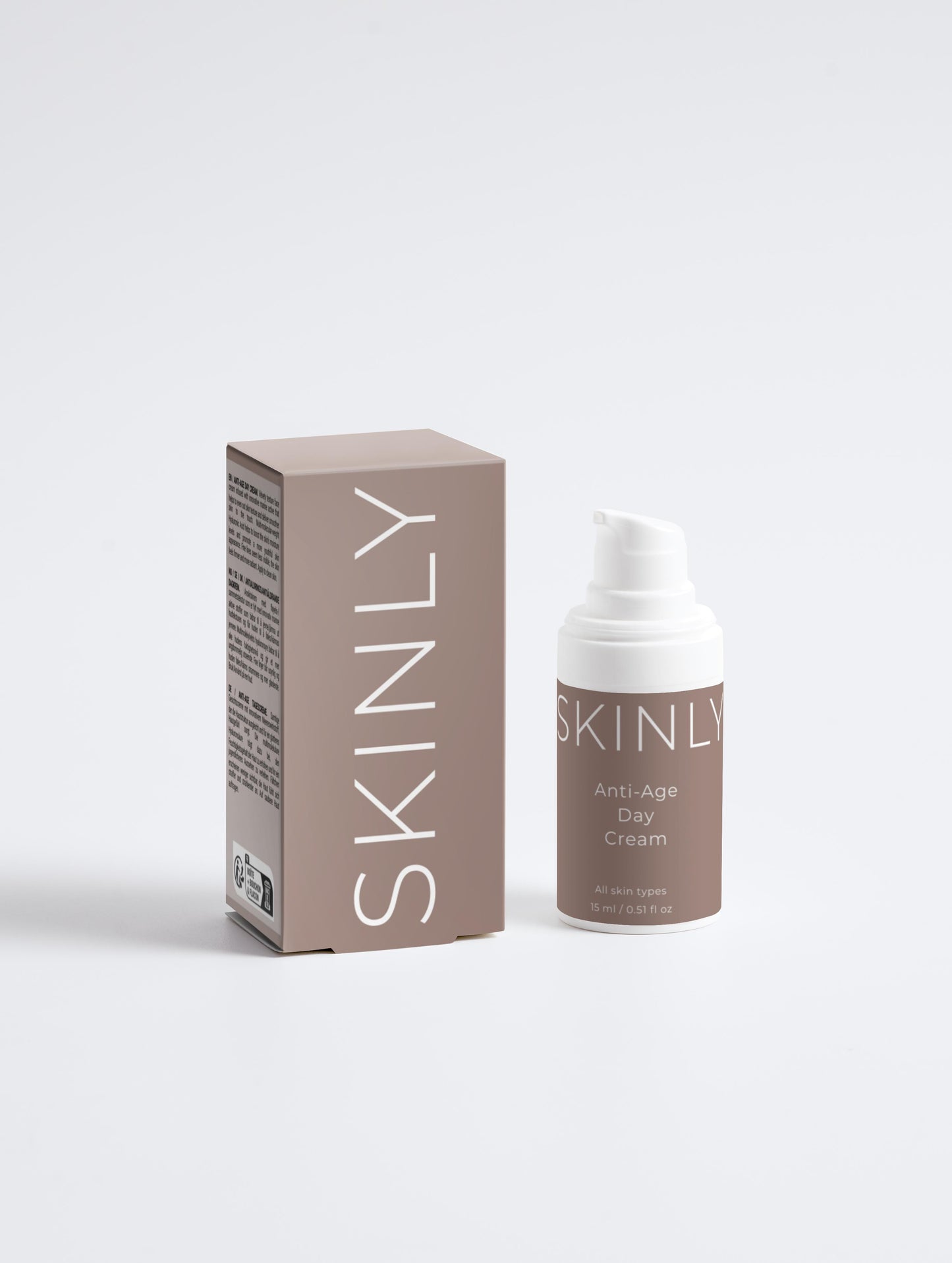SKINLY Anti-Age Day Cream with packaging, hydrating face moisturizer for fine lines, firming and smoothing skin for a youthful radiant glow