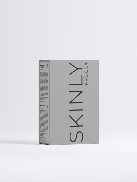 SKINLY Pro Box anti-ageing performance duo packaging, premium skincare set designed to hydrate, firm skin and reduce fine lines for a youthful radiant appearance