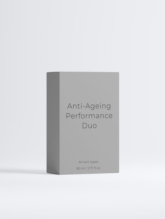 SKINLY anti-ageing performance duo skincare set packaging, complete routine that hydrates, firms skin and reduces fine lines for a youthful radiant complexion