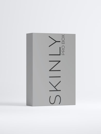 SKINLY Pro Box Clear Complexion Collection packaging, luxury skincare gift set box for acne-prone skin with anti-aging benefits and clear complexion routine