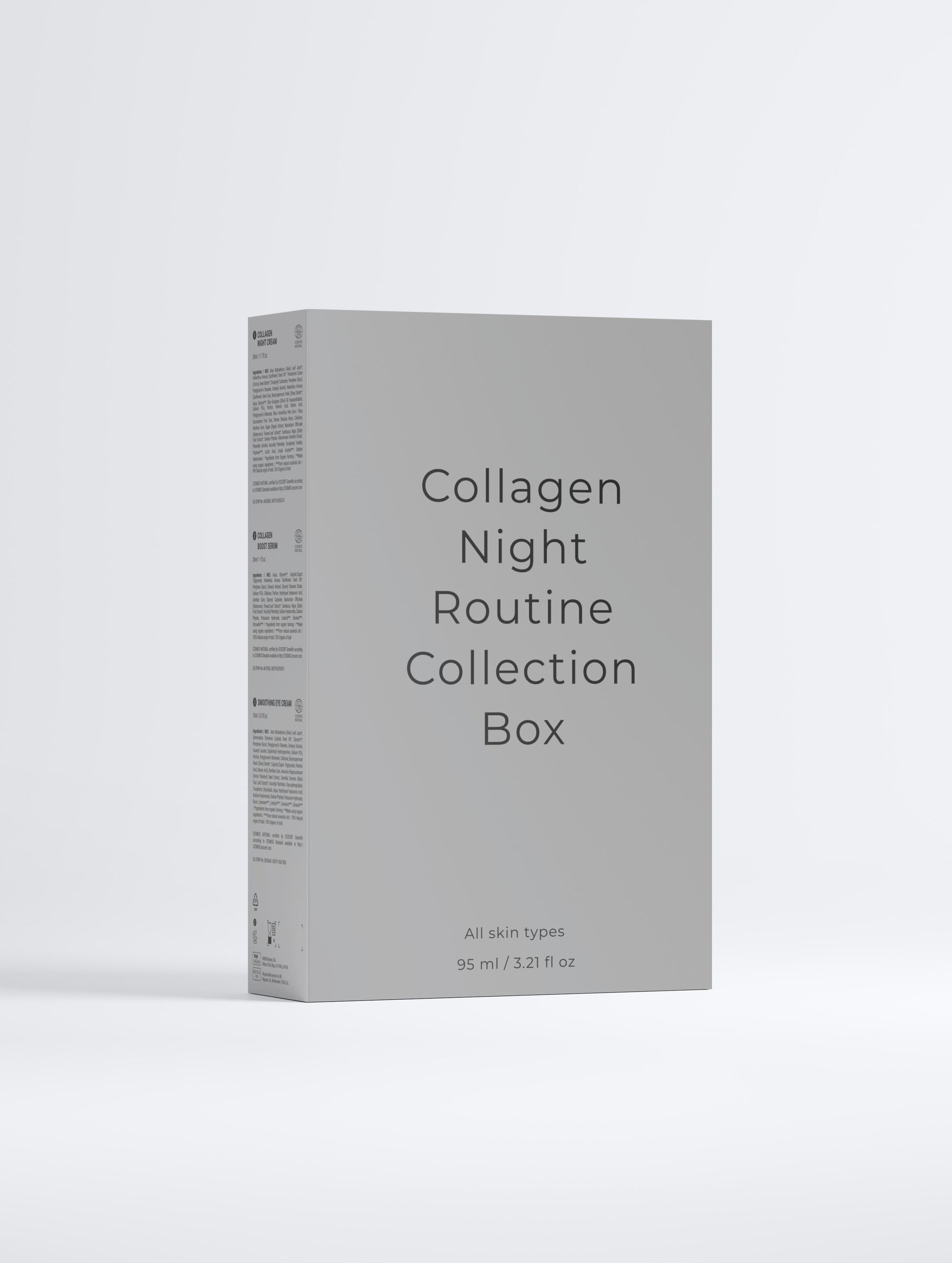 SKINLY collagen night routine collection box packaging, luxury anti aging skincare set for firming hydration overnight skin renewal and youthful glow