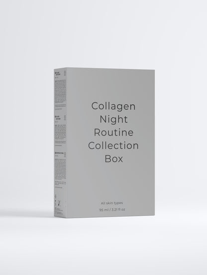 SKINLY collagen night routine collection box packaging, luxury anti aging skincare set for firming hydration overnight skin renewal and youthful glow