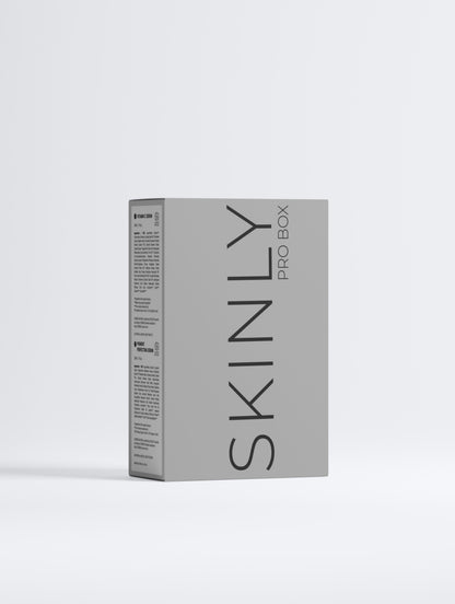 SKINLY PRO Dark Spot Routine Duo box packaging, professional skincare set for hyperpigmentation and dark spots, brightening routine for smooth even and radiant skin