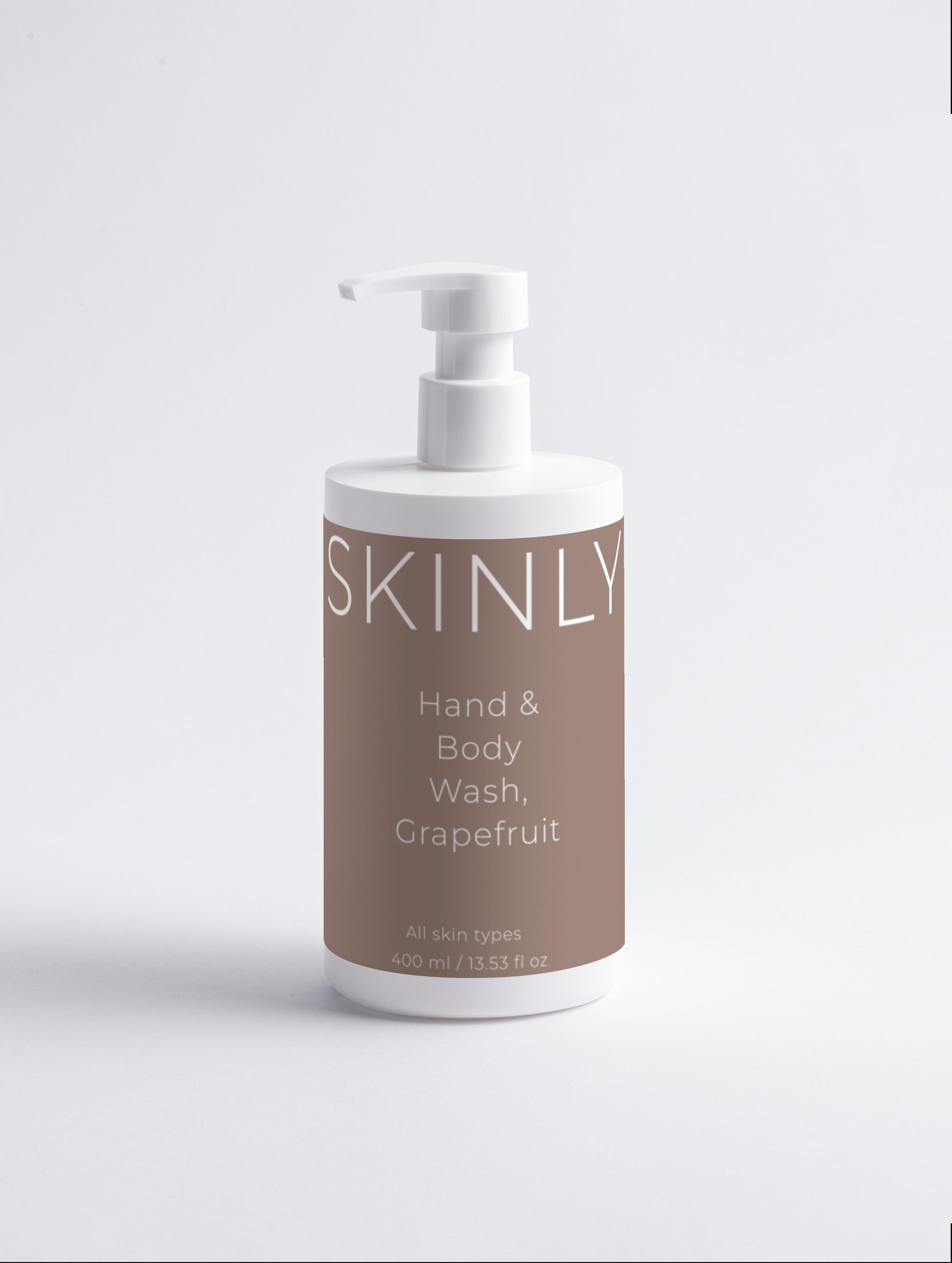 SKINLY Grapefruit Hand and Body Wash in minimal pump bottle, refreshing hydrating cleanser for hands and body, gentle formula for soft clean and healthy skin