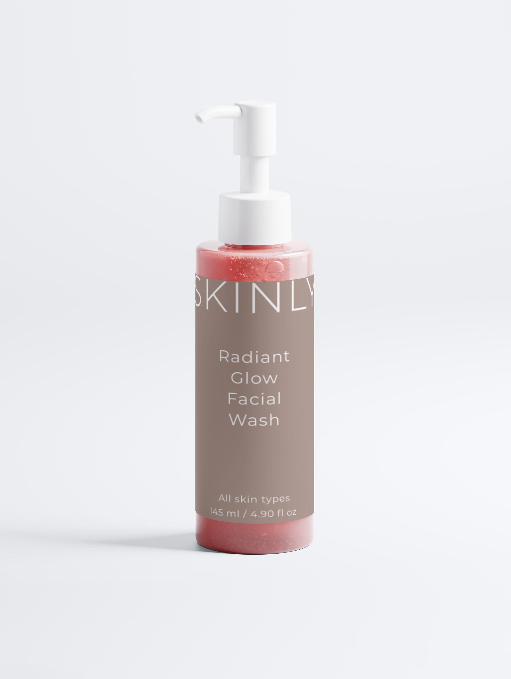 SKINLY Radiant Glow Facial Wash in pump bottle, pink gel face cleanser with aloe vera, blackberry extract and glycerin for deep cleansing, oil control and hydrated glowing skin