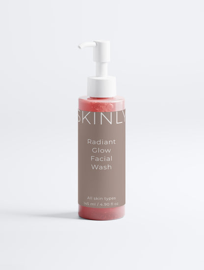 SKINLY Radiant Glow Facial Wash in pump bottle, pink gel face cleanser with aloe vera, blackberry extract and glycerin for deep cleansing, oil control and hydrated glowing skin