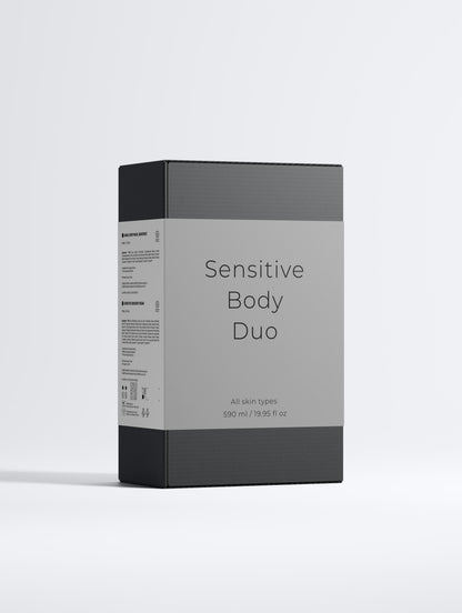 SKINLY Sensitive Body Duo skincare set in luxury packaging, soothing and hydrating routine for sensitive skin, nourishing body care for soft smooth and healthy skin