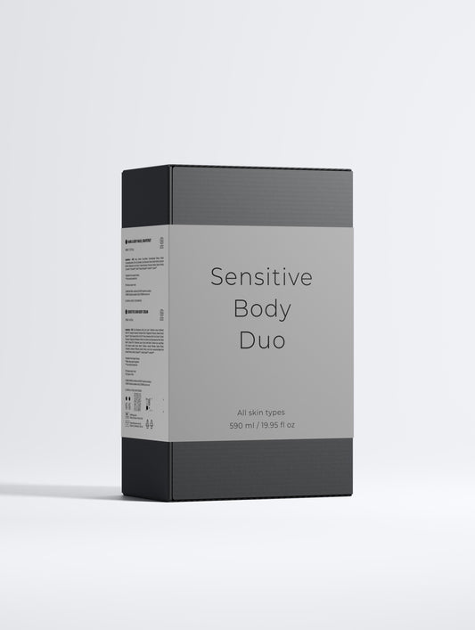SKINLY Sensitive Body Duo skincare set in luxury packaging, soothing and hydrating routine for sensitive skin, nourishing body care for soft smooth and healthy skin