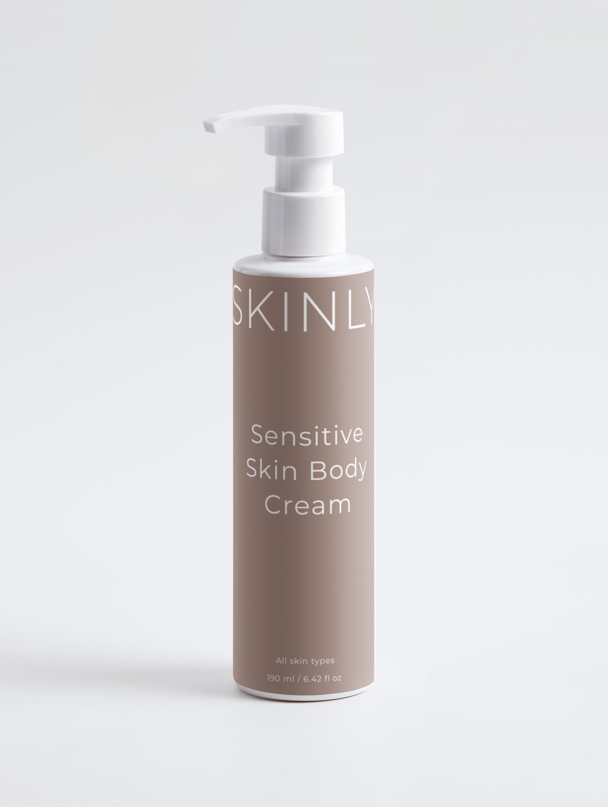 SKINLY Sensitive Skin Body Cream in minimal pump bottle, hydrating and soothing body lotion for dry and sensitive skin, nourishing skincare for soft smooth healthy skin