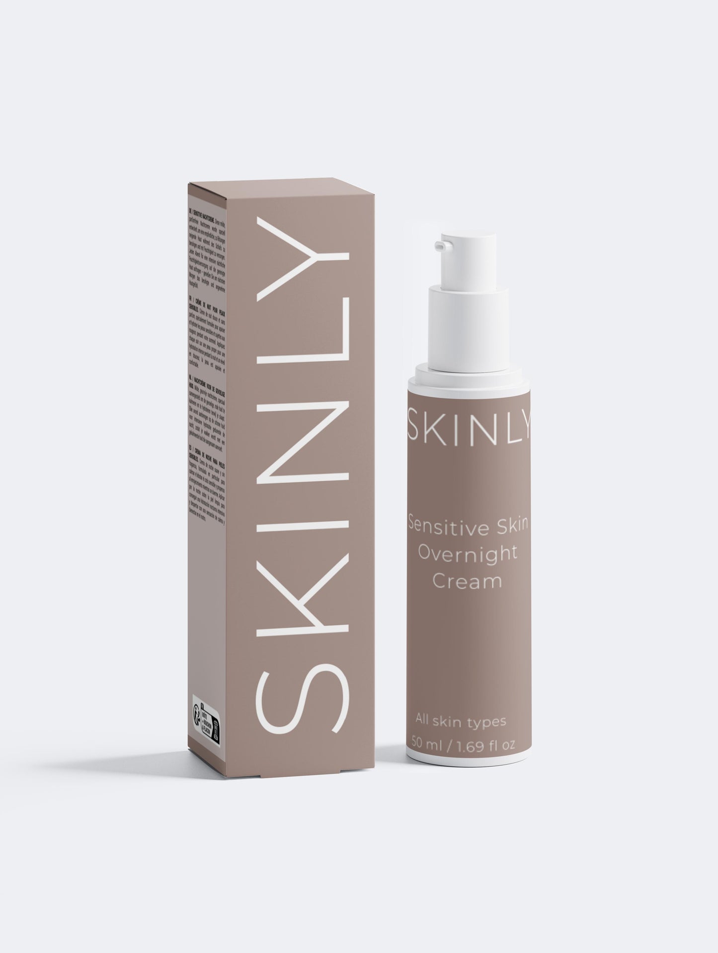SKINLY sensitive skin overnight cream with packaging, soothing night cream that hydrates, reduces irritation and restores the skin barrier for soft healthy skin overnight